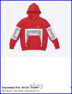 Brand New Supreme X The North Face Bandana Hoodie Ss22 Red Large