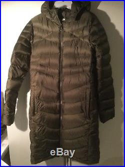 Ladies NORTH FACE green duvet down hooded coat size M Immaculate