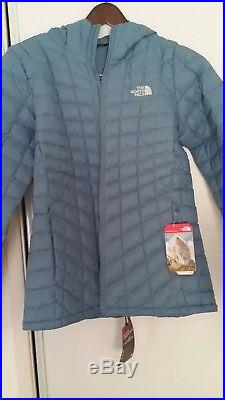 NWT Womens NORTH FACE Blue Puffer Thermoball Hoodie Jacket Coat Size L Large