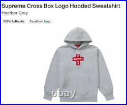 Supreme Cross Box Logo Hooded Sweatshirt Heather Grey FW20 Size Medium NEW