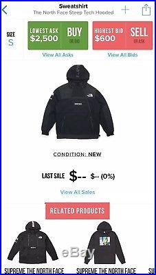 Supreme x North Face Steep Tech Jacket HOODIE SWEATER Black SIZE SMALL SS16