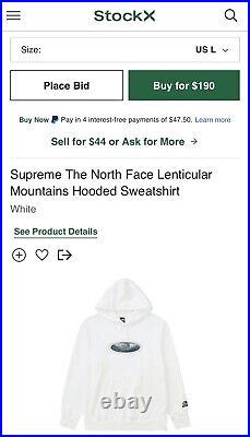 Supreme x The North Face Lenticular Mountains Hooded White / Size L / DS
