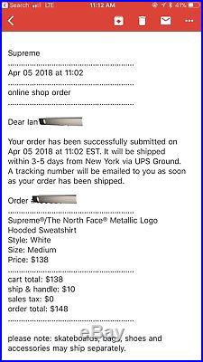 Supreme x The North Face Metallic Logo Hoodie White Size Medium Confirmed Order