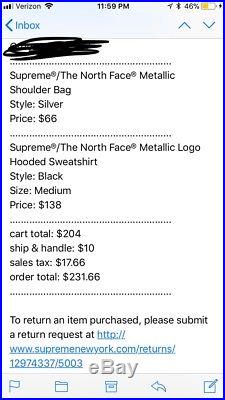 Supreme x The North Face TNF Metallic Logo Hooded Sweatshirt Hoodie BLACK MEDIUM