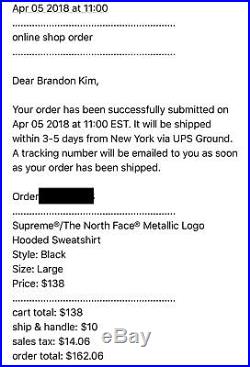 Supreme x The North Face TNF Metallic Logo Hooded Sweatshirt Hoodie Black Large