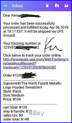 Supreme x The North Face TNF Metallic Logo Hooded Sweatshirt Hoodie Black Medium