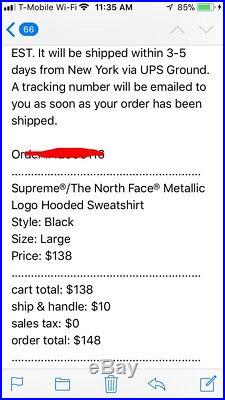 Supreme x The North Face TNF Metallic Logo Hooded Sweatshirt Hoodie Black Size L