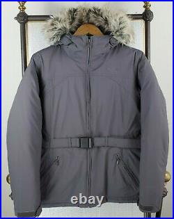 THE NORTH FACE Large Womens Greenland Jacket 550 Down HyVent Hooded Gray Fur