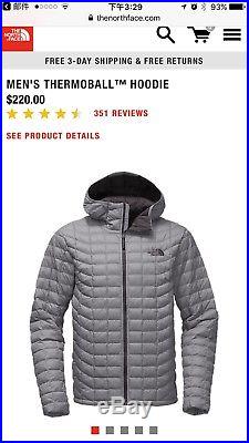 THE NORTH FACE MENS THERMOBALL HOODED JACKET HOODIE Grey SIZE M Orig $220