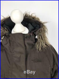 THE NORTH FACE Womens Fur Hooded Down Coat Puffer HYVENT Parka Small S Brown