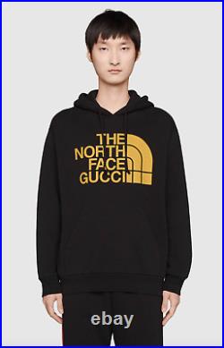 The North Face Gucci Collab Black Gold Web Print Logo Sweatshirt Hoodie Medium M