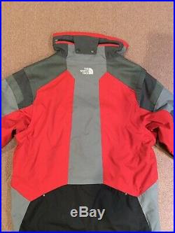 The North Face Steep Tech Hoodie Red Gray Grey Ski Full Zip Mens Large CLEAN