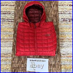 The North Face TNF Thermoball Hoodie Red Full Zip Puffer Jacket Quilted Medium M