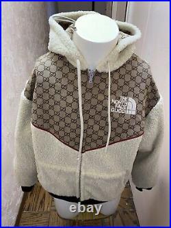 The North Face X GUCCI GG Canvas Shearling Hoodie Beige size Large