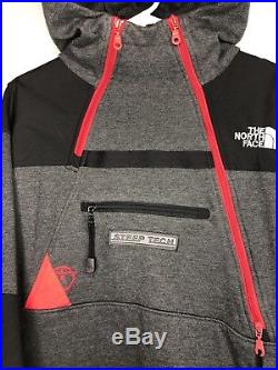 Vintage The North Face Steep Tech Pullover Hoodie Gray/Red Fleece Zip TNF Size L