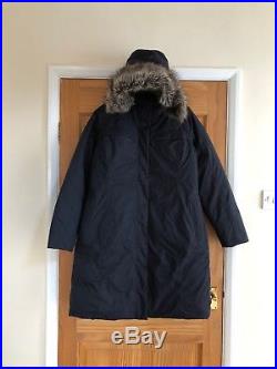 Womens THE NORTH FACE Arctic Navy Down Parka Coat Faux Fur Hood L 14 16 £350